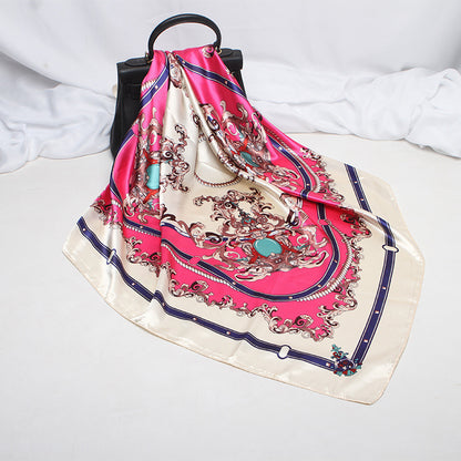 Imitation Silk Scarf Female Vine Flower Blue Print