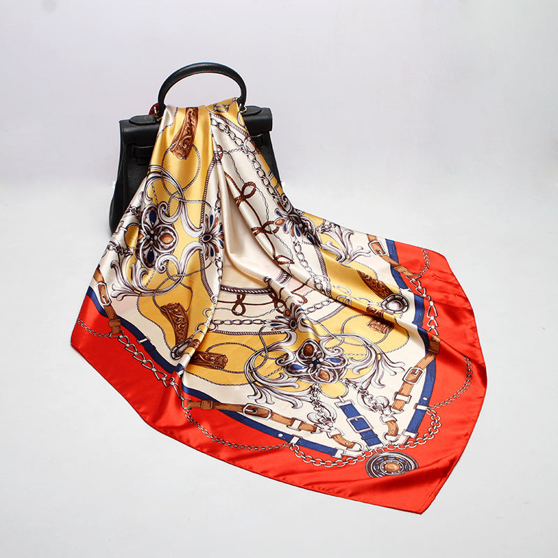 Imitation Silk Scarf Female Vine Flower Blue Print