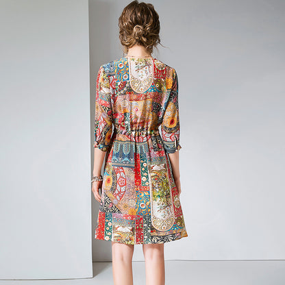 Summer New Style Women's Silk Printed Dress