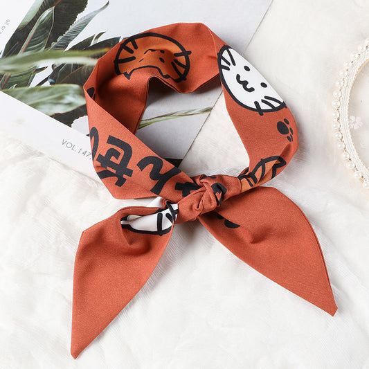 Korean Version Silk Scarf Headband Fairy Hair Binding Forest Bow Headband French Retro Ribbon Headband Imitation Silk Hair Ornament