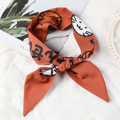 Korean Version Silk Scarf Headband Fairy Hair Binding Forest Bow Headband French Retro Ribbon Headband Imitation Silk Hair Ornament