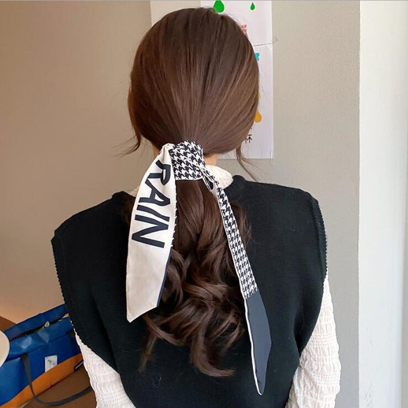 Korean Version Silk Scarf Headband Fairy Hair Binding Forest Bow Headband French Retro Ribbon Headband Imitation Silk Hair Ornament
