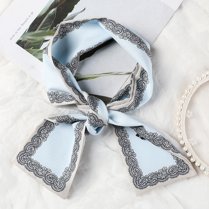 Korean Version Silk Scarf Headband Fairy Hair Binding Forest Bow Headband French Retro Ribbon Headband Imitation Silk Hair Ornament