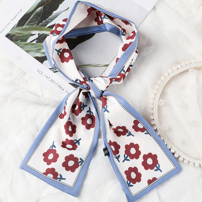 Korean Version Silk Scarf Headband Fairy Hair Binding Forest Bow Headband French Retro Ribbon Headband Imitation Silk Hair Ornament