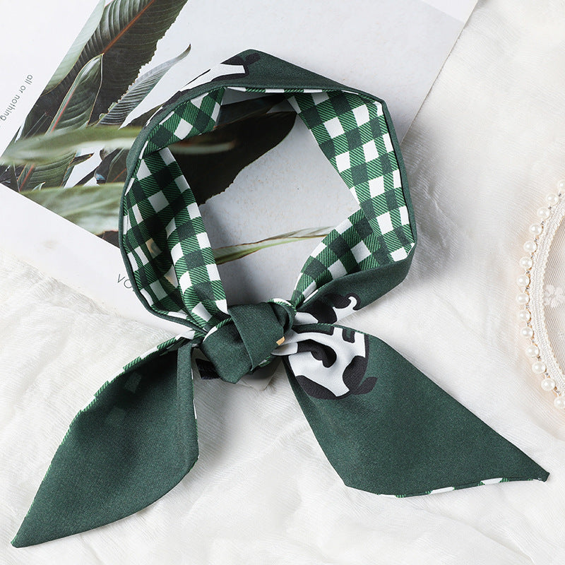 Korean Version Silk Scarf Headband Fairy Hair Binding Forest Bow Headband French Retro Ribbon Headband Imitation Silk Hair Ornament