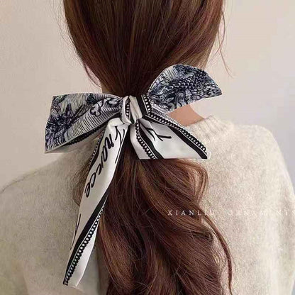 Korean Version Silk Scarf Headband Fairy Hair Binding Forest Bow Headband French Retro Ribbon Headband Imitation Silk Hair Ornament