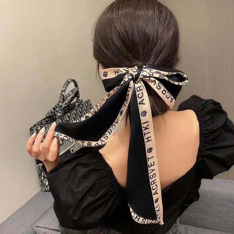Korean Version Silk Scarf Headband Fairy Hair Binding Forest Bow Headband French Retro Ribbon Headband Imitation Silk Hair Ornament
