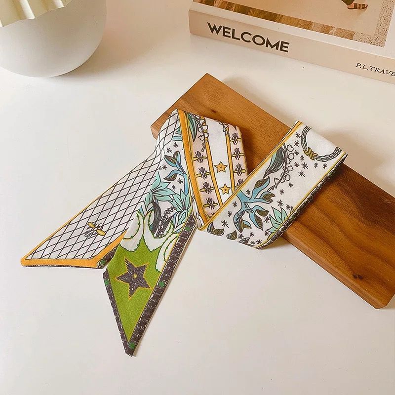 Korean Version Silk Scarf Headband Fairy Hair Binding Forest Bow Headband French Retro Ribbon Headband Imitation Silk Hair Ornament