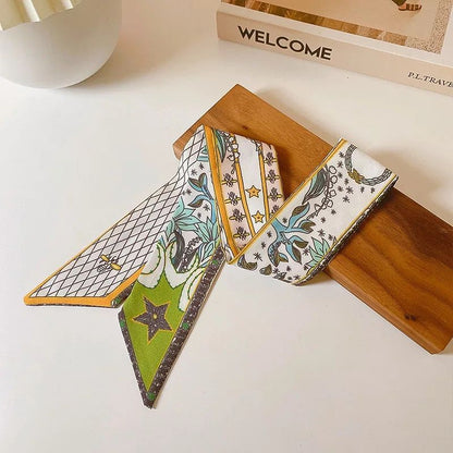 Korean Version Silk Scarf Headband Fairy Hair Binding Forest Bow Headband French Retro Ribbon Headband Imitation Silk Hair Ornament