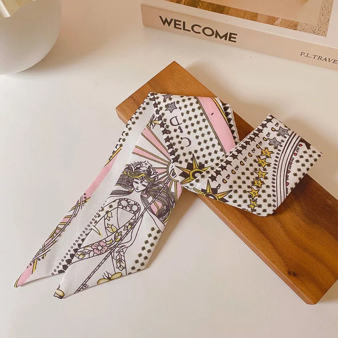 Korean Version Silk Scarf Headband Fairy Hair Binding Forest Bow Headband French Retro Ribbon Headband Imitation Silk Hair Ornament