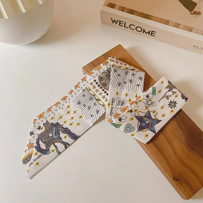 Korean Version Silk Scarf Headband Fairy Hair Binding Forest Bow Headband French Retro Ribbon Headband Imitation Silk Hair Ornament