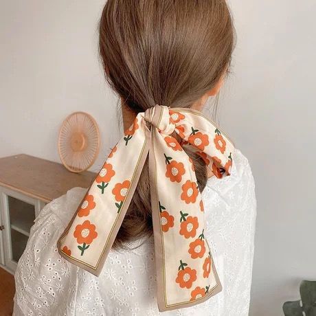Korean Version Silk Scarf Headband Fairy Hair Binding Forest Bow Headband French Retro Ribbon Headband Imitation Silk Hair Ornament