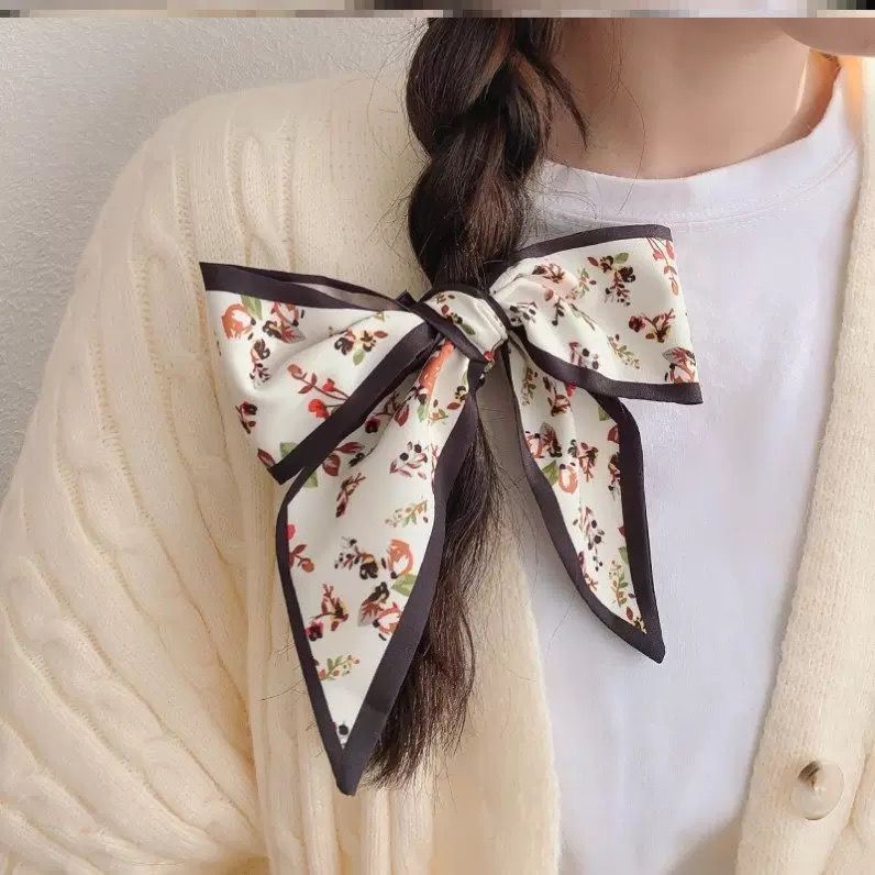 Korean Version Silk Scarf Headband Fairy Hair Binding Forest Bow Headband French Retro Ribbon Headband Imitation Silk Hair Ornament