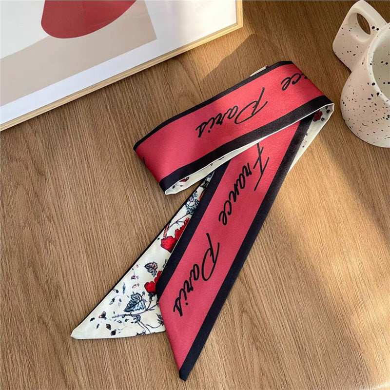 Korean Version Silk Scarf Headband Fairy Hair Binding Forest Bow Headband French Retro Ribbon Headband Imitation Silk Hair Ornament