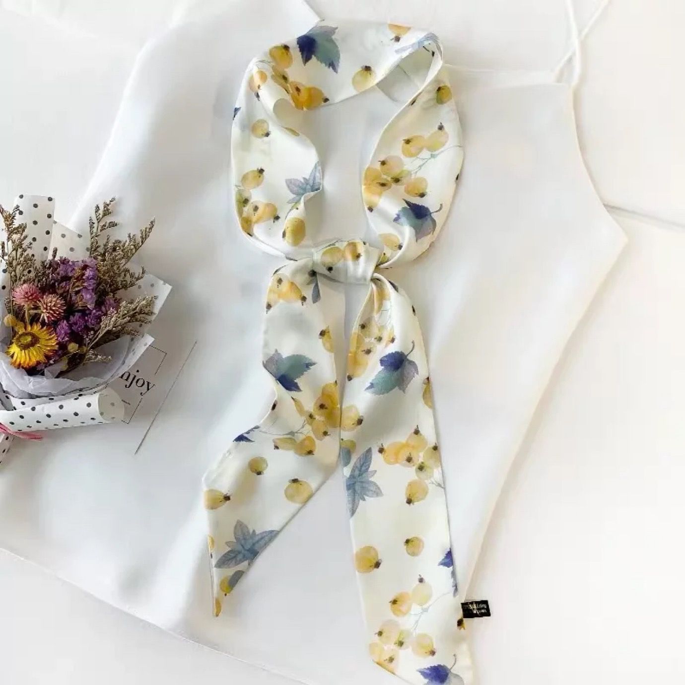 Korean Version Silk Scarf Headband Fairy Hair Binding Forest Bow Headband French Retro Ribbon Headband Imitation Silk Hair Ornament