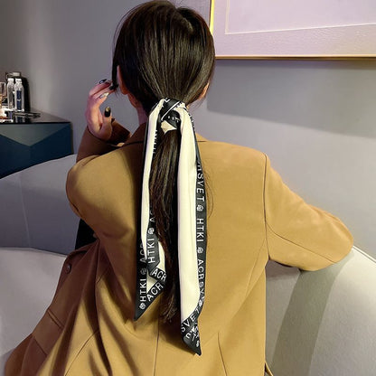Korean Version Silk Scarf Headband Fairy Hair Binding Forest Bow Headband French Retro Ribbon Headband Imitation Silk Hair Ornament