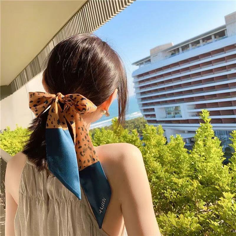 Korean Version Silk Scarf Headband Fairy Hair Binding Forest Bow Headband French Retro Ribbon Headband Imitation Silk Hair Ornament