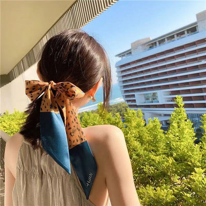 Korean Version Silk Scarf Headband Fairy Hair Binding Forest Bow Headband French Retro Ribbon Headband Imitation Silk Hair Ornament