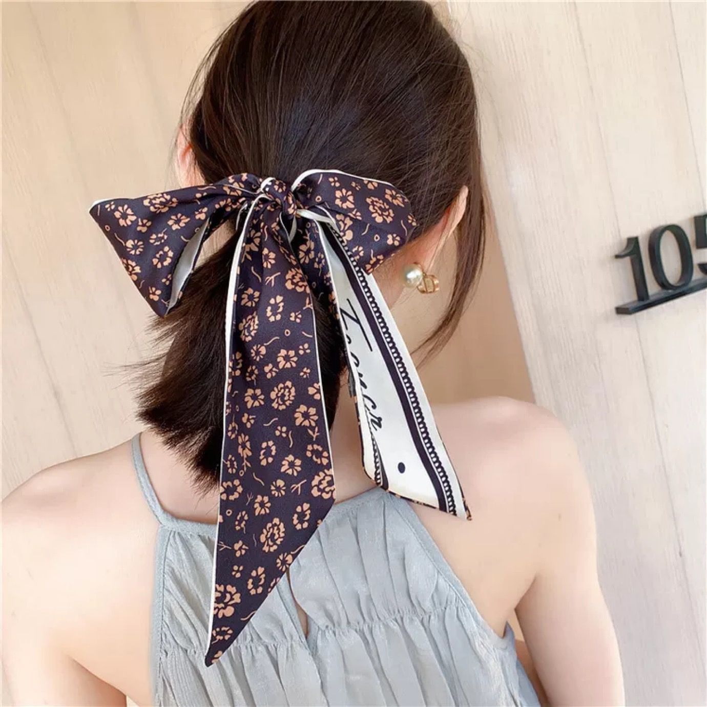 Korean Version Silk Scarf Headband Fairy Hair Binding Forest Bow Headband French Retro Ribbon Headband Imitation Silk Hair Ornament