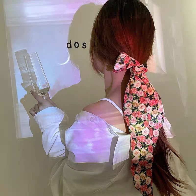 Korean Version Silk Scarf Headband Fairy Hair Binding Forest Bow Headband French Retro Ribbon Headband Imitation Silk Hair Ornament