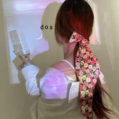 Korean Version Silk Scarf Headband Fairy Hair Binding Forest Bow Headband French Retro Ribbon Headband Imitation Silk Hair Ornament