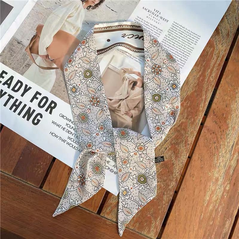 Korean Version Silk Scarf Headband Fairy Hair Binding Forest Bow Headband French Retro Ribbon Headband Imitation Silk Hair Ornament