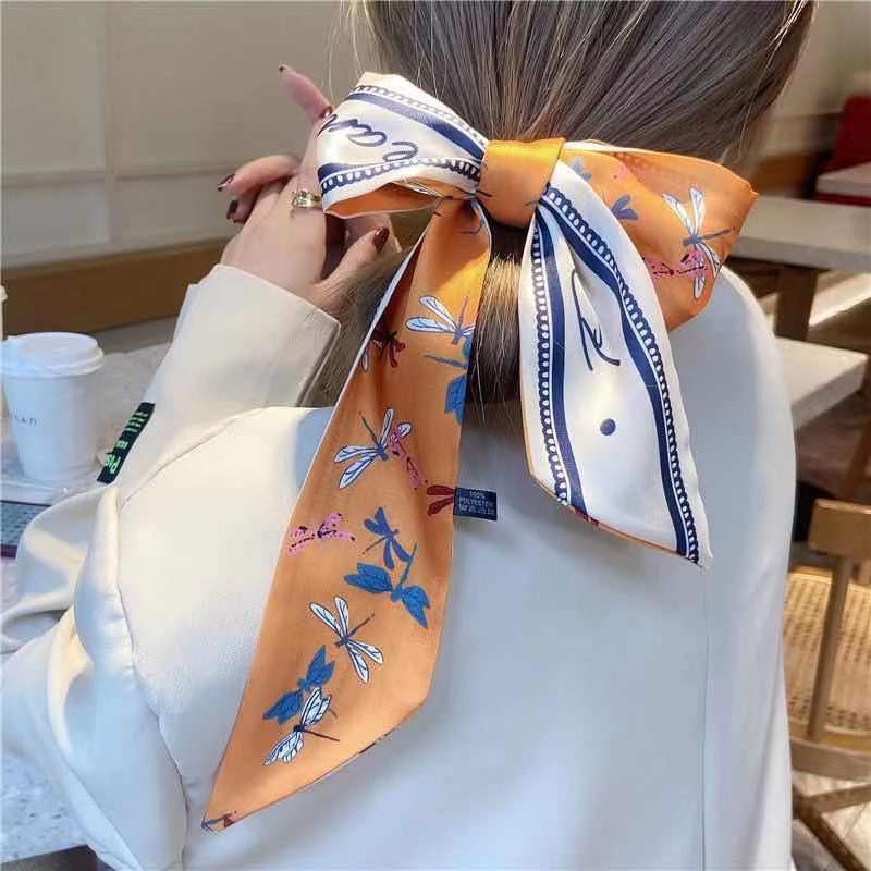 Korean Version Silk Scarf Headband Fairy Hair Binding Forest Bow Headband French Retro Ribbon Headband Imitation Silk Hair Ornament