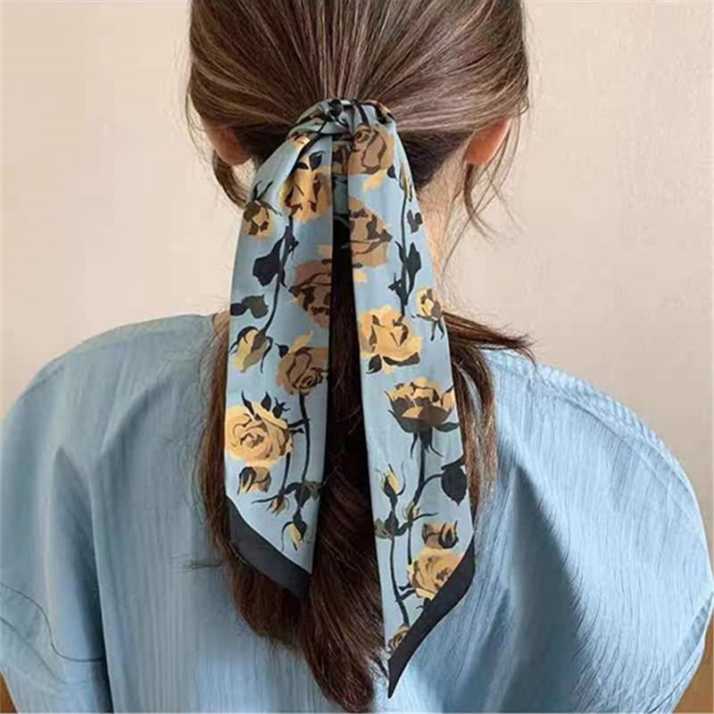 Korean Version Silk Scarf Headband Fairy Hair Binding Forest Bow Headband French Retro Ribbon Headband Imitation Silk Hair Ornament