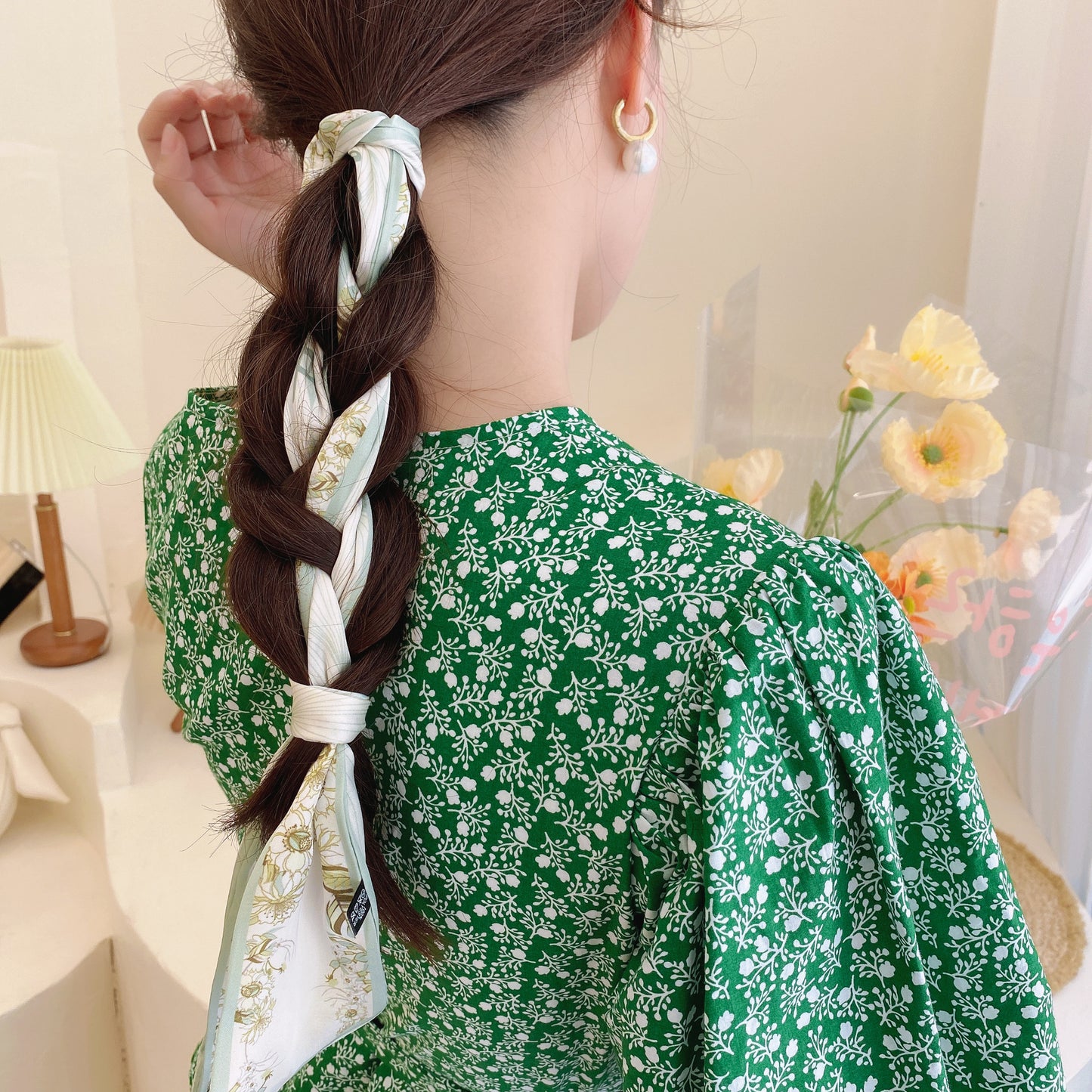 Korean Version Silk Scarf Headband Fairy Hair Binding Forest Bow Headband French Retro Ribbon Headband Imitation Silk Hair Ornament