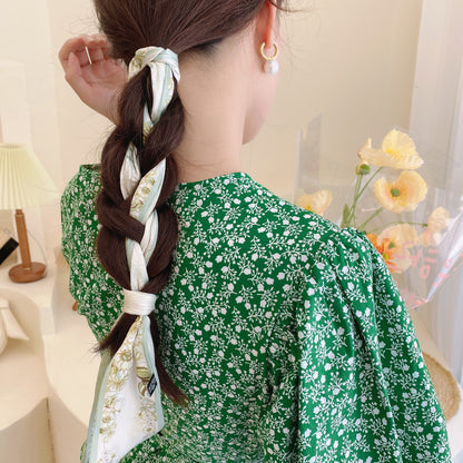 Korean Version Silk Scarf Headband Fairy Hair Binding Forest Bow Headband French Retro Ribbon Headband Imitation Silk Hair Ornament