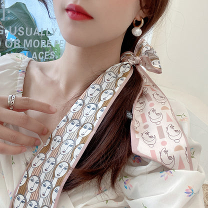Korean Version Silk Scarf Headband Fairy Hair Binding Forest Bow Headband French Retro Ribbon Headband Imitation Silk Hair Ornament