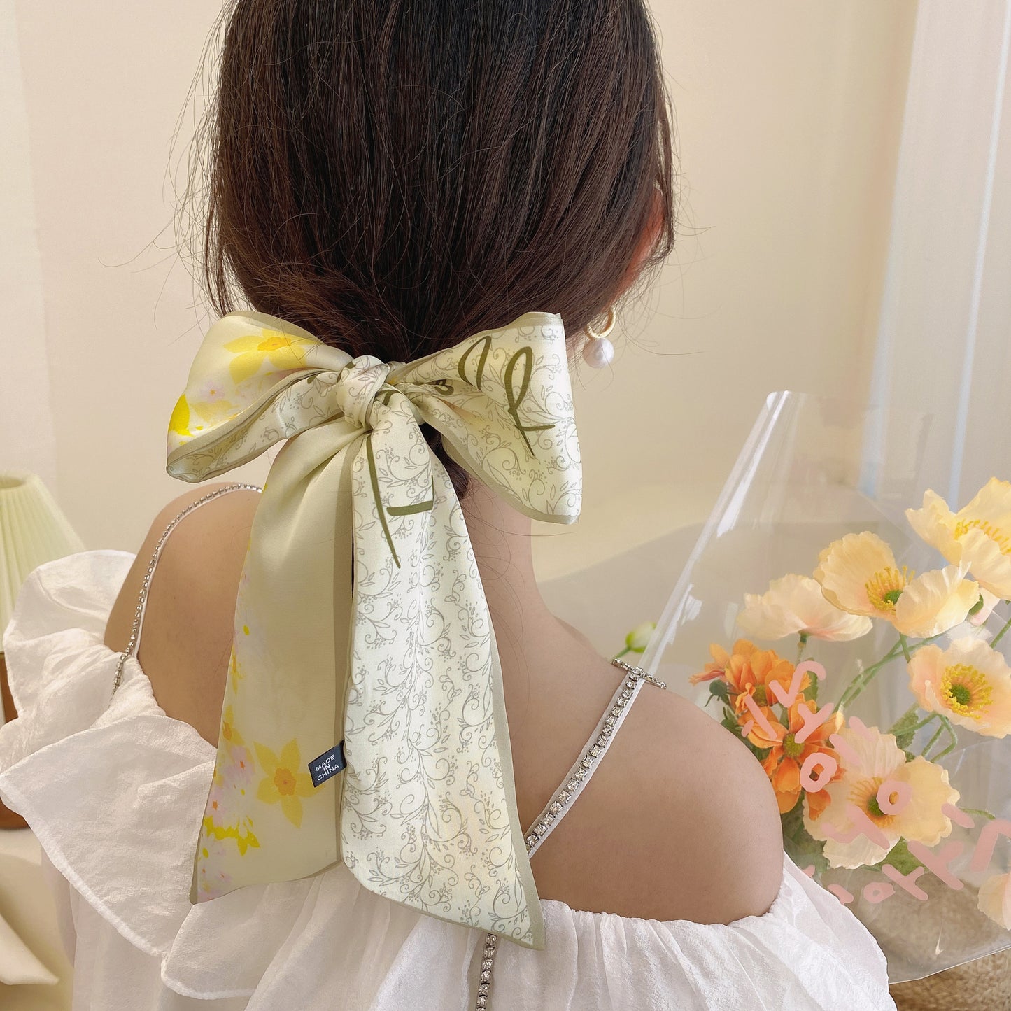 Korean Version Silk Scarf Headband Fairy Hair Binding Forest Bow Headband French Retro Ribbon Headband Imitation Silk Hair Ornament