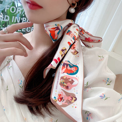 Korean Version Silk Scarf Headband Fairy Hair Binding Forest Bow Headband French Retro Ribbon Headband Imitation Silk Hair Ornament