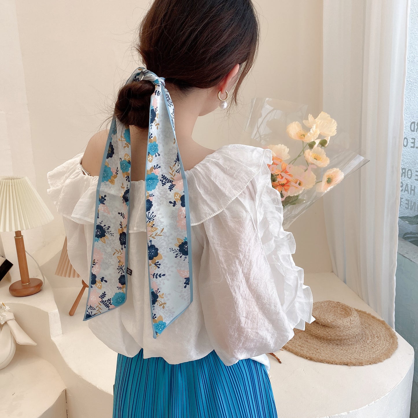 Korean Version Silk Scarf Headband Fairy Hair Binding Forest Bow Headband French Retro Ribbon Headband Imitation Silk Hair Ornament