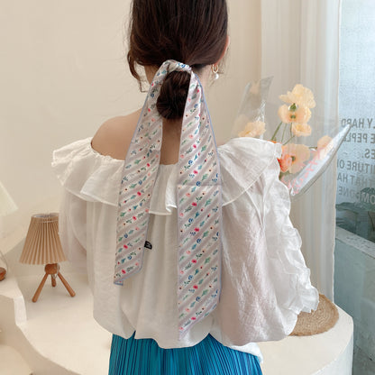 Korean Version Silk Scarf Headband Fairy Hair Binding Forest Bow Headband French Retro Ribbon Headband Imitation Silk Hair Ornament