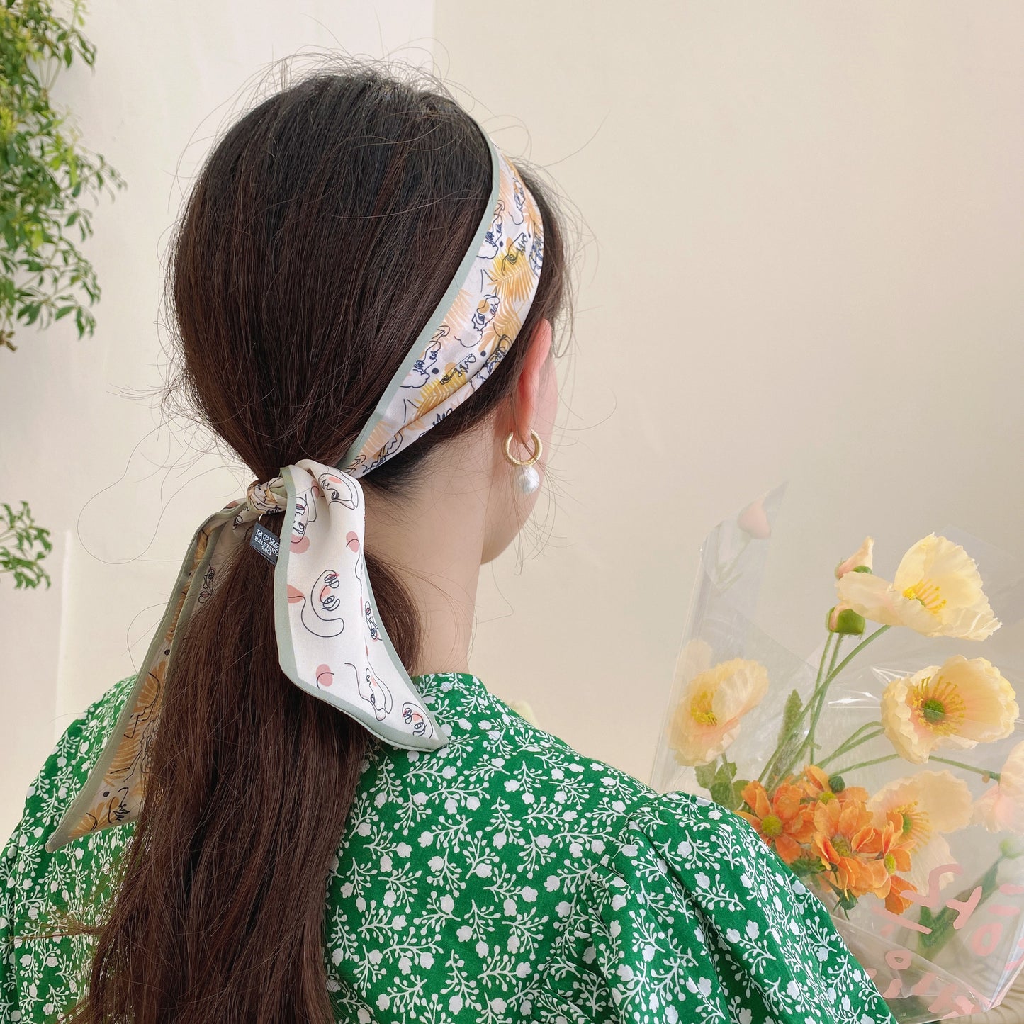 Korean Version Silk Scarf Headband Fairy Hair Binding Forest Bow Headband French Retro Ribbon Headband Imitation Silk Hair Ornament