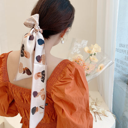 Korean Version Silk Scarf Headband Fairy Hair Binding Forest Bow Headband French Retro Ribbon Headband Imitation Silk Hair Ornament