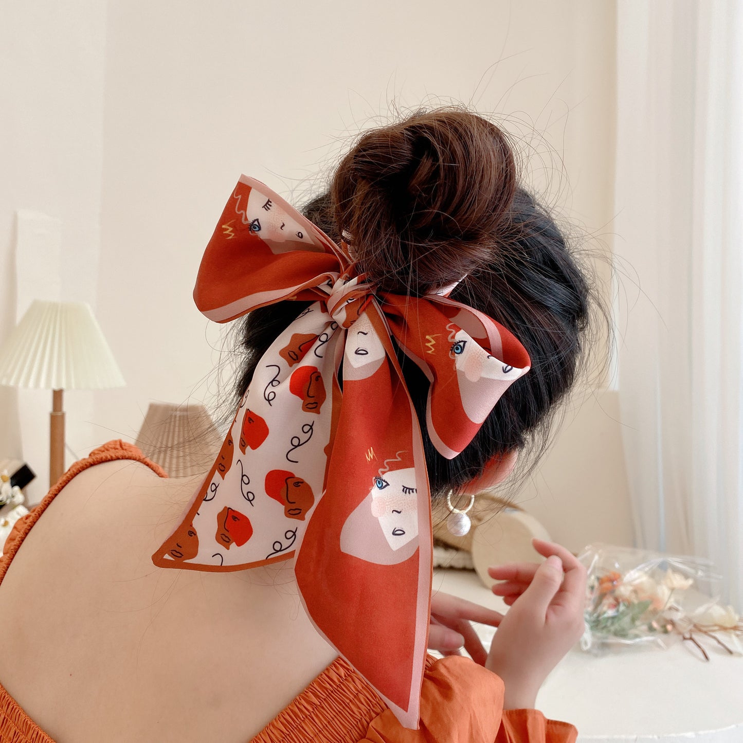Korean Version Silk Scarf Headband Fairy Hair Binding Forest Bow Headband French Retro Ribbon Headband Imitation Silk Hair Ornament