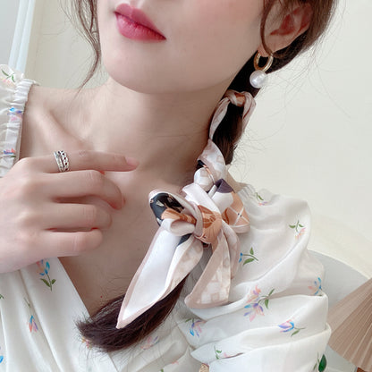 Korean Version Silk Scarf Headband Fairy Hair Binding Forest Bow Headband French Retro Ribbon Headband Imitation Silk Hair Ornament