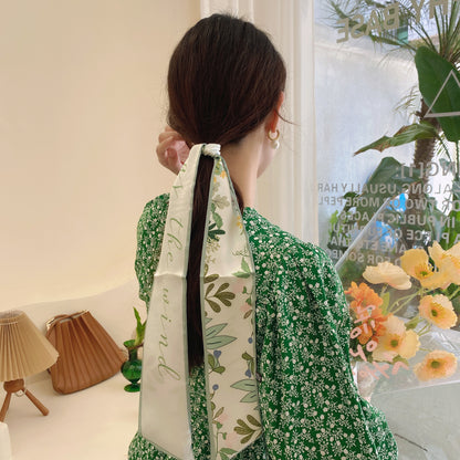 Korean Version Silk Scarf Headband Fairy Hair Binding Forest Bow Headband French Retro Ribbon Headband Imitation Silk Hair Ornament