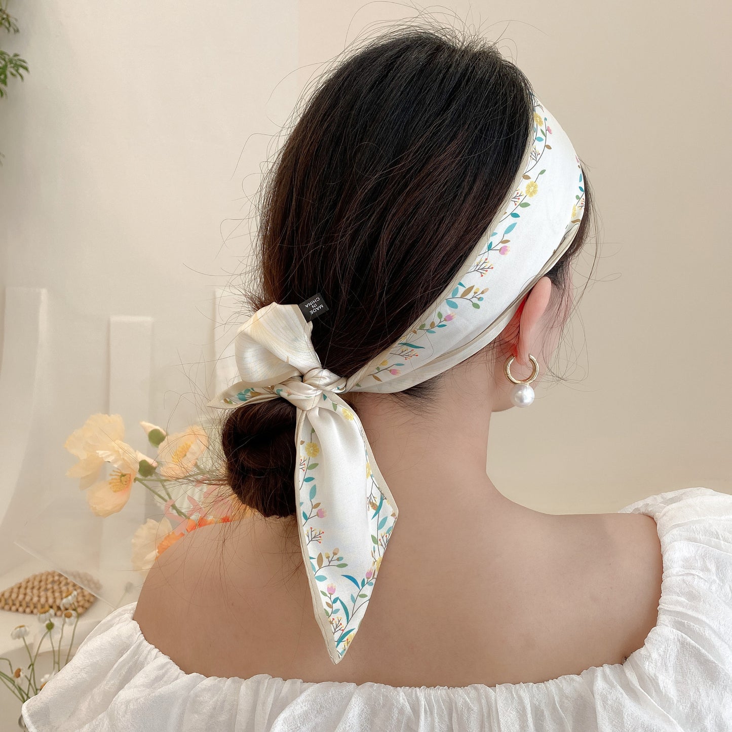 Korean Version Silk Scarf Headband Fairy Hair Binding Forest Bow Headband French Retro Ribbon Headband Imitation Silk Hair Ornament