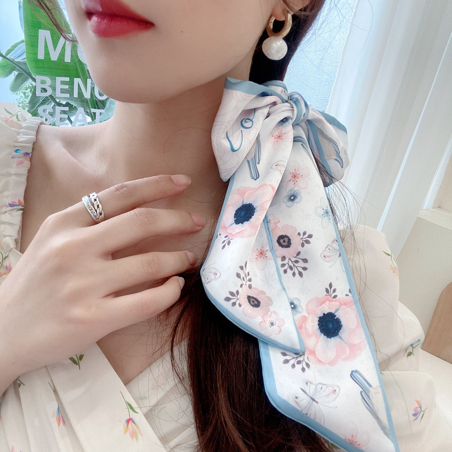 Korean Version Silk Scarf Headband Fairy Hair Binding Forest Bow Headband French Retro Ribbon Headband Imitation Silk Hair Ornament