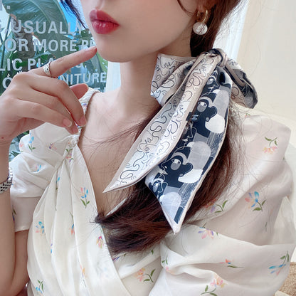 Korean Version Silk Scarf Headband Fairy Hair Binding Forest Bow Headband French Retro Ribbon Headband Imitation Silk Hair Ornament