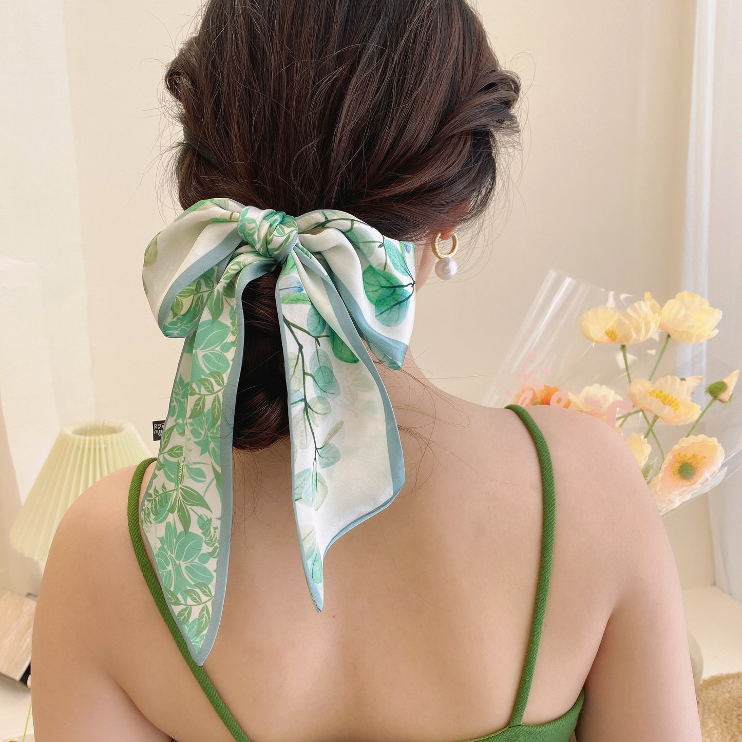 Korean Version Silk Scarf Headband Fairy Hair Binding Forest Bow Headband French Retro Ribbon Headband Imitation Silk Hair Ornament