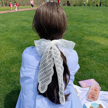 Korean Version Silk Scarf Headband Fairy Hair Binding Forest Bow Headband French Retro Ribbon Headband Imitation Silk Hair Ornament