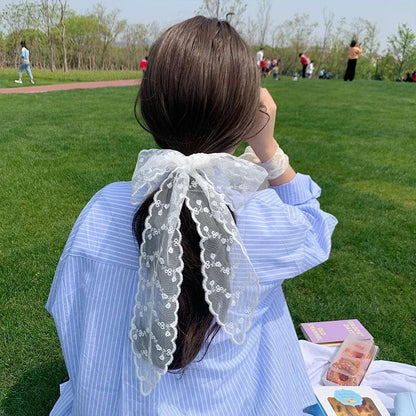 Korean Version Silk Scarf Headband Fairy Hair Binding Forest Bow Headband French Retro Ribbon Headband Imitation Silk Hair Ornament