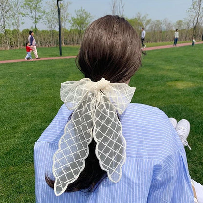 Korean Version Silk Scarf Headband Fairy Hair Binding Forest Bow Headband French Retro Ribbon Headband Imitation Silk Hair Ornament