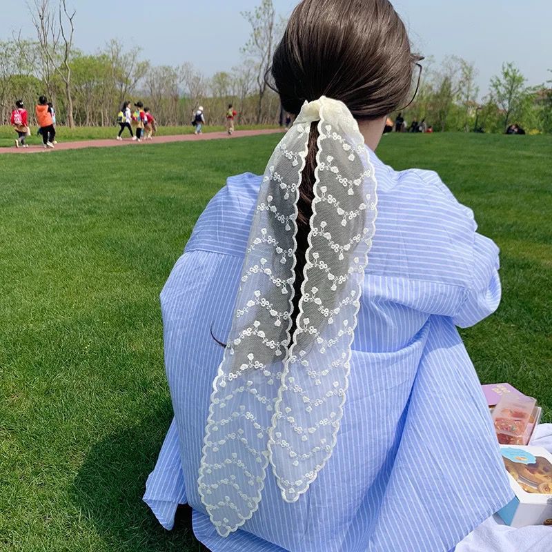 Korean Version Silk Scarf Headband Fairy Hair Binding Forest Bow Headband French Retro Ribbon Headband Imitation Silk Hair Ornament