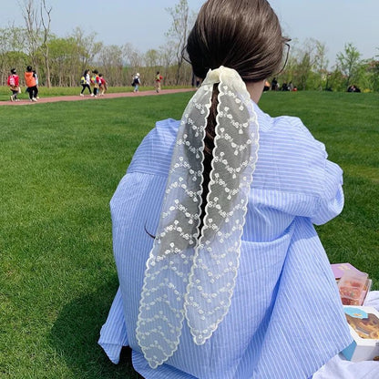 Korean Version Silk Scarf Headband Fairy Hair Binding Forest Bow Headband French Retro Ribbon Headband Imitation Silk Hair Ornament