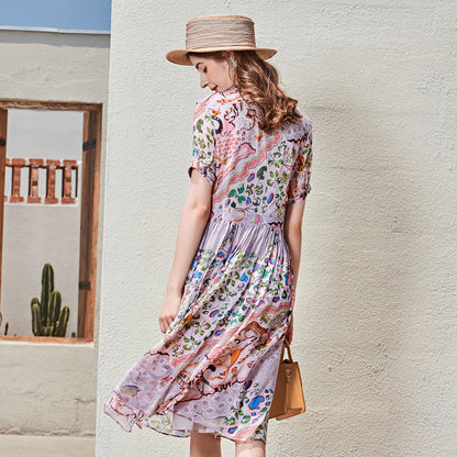 Long Short-sleeved Silk Dress